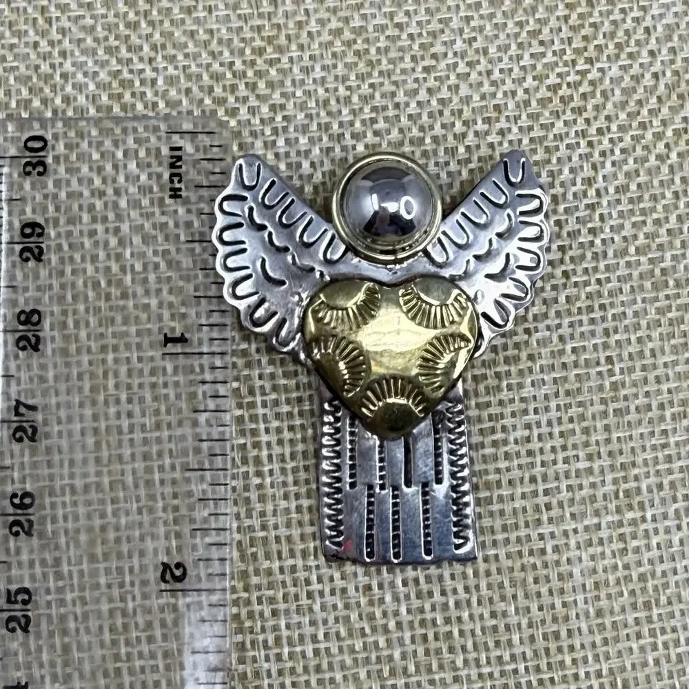 Vintage 925 Sterling Silver and Brass Angel Heart Brooch and Pendant 9 grams